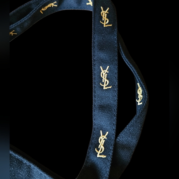 Yves Saint Laurent Embroidered Black/Gold Canvas Tote Bag Interior HOT PINK NEW - Picture 4 of 6